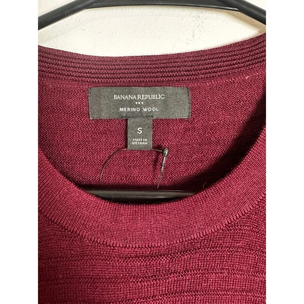 Banana Republic Mens Merino Wool Textured Crewneck Sweater Burgundy S New‎